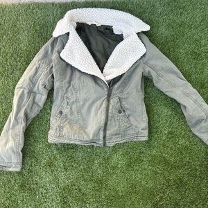 2010s Holloster olive green quilted & sherpa lined moto jacket